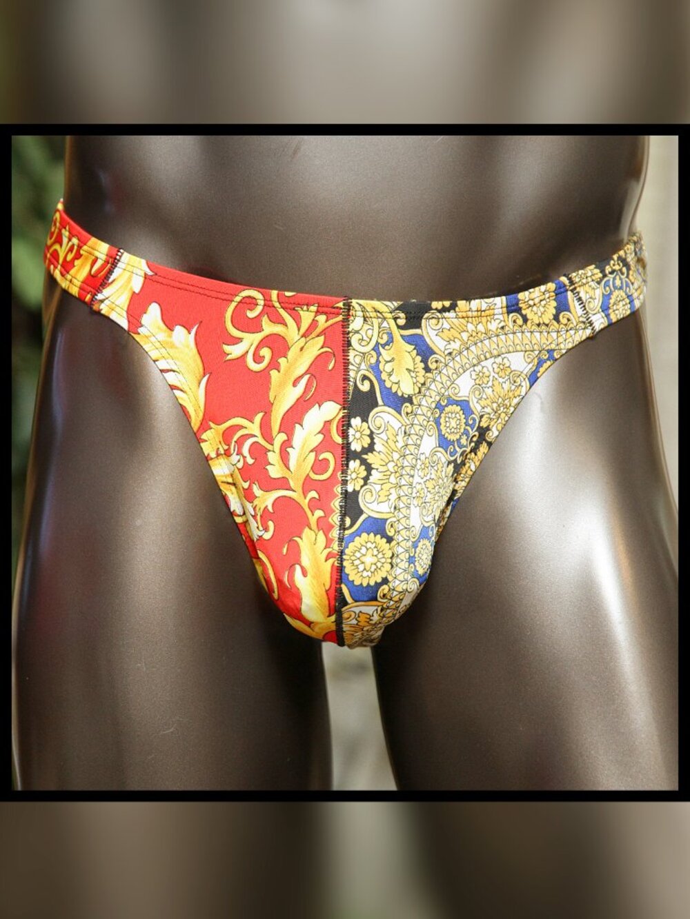 Mens Orange Ornate Print 1 1/4 Sides Thong Handmade